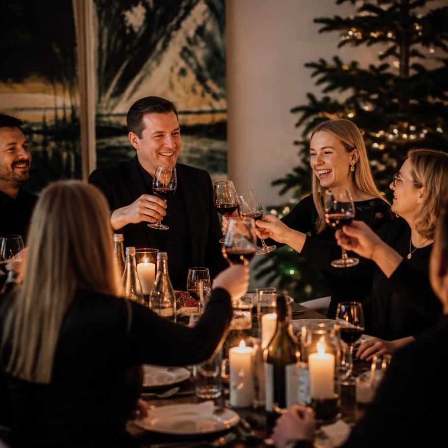 Kollegaer skåler til firmaets julefrokost